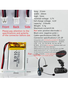 Batería recargable 3.7V 310mAh 502030 HXJN para Bluetooth 2