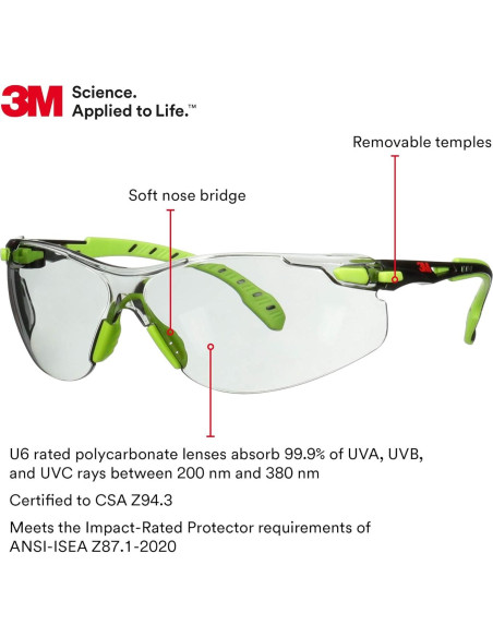 Gafas de Seguridad 3M Solus 1000, Lente Anti-Niebla, UV