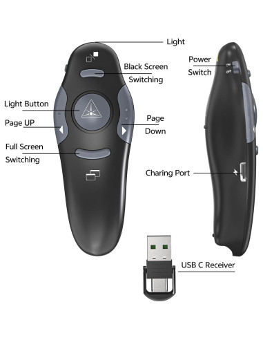 Clicker de Presentación Inalámbrico DONGGUAN WP08-R 4 Unidades USB-C