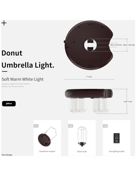 Luz de Paraguas LED Nora Gift - Bombillas Edison, 200 Lúmenes