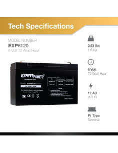 Batería de Plomo Ácido Sellada ExpertPower 6V 12Ah F1 - Paquete de 10 2