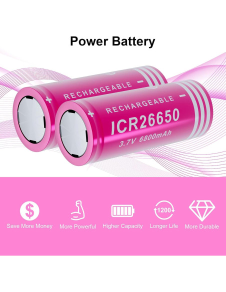 Batería Recargable 26650 PAOWANG 6800mAh Cabeza Plana