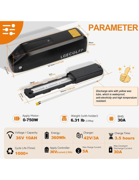 Batería de Litio 36V 10Ah con USB y 30A BMS - LGECOLFP