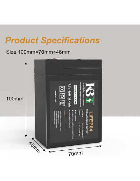 Batería Recargable LiFePO4 KBT 6V 6Ah con Cargador