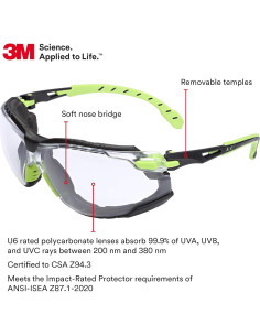 Gafas de Seguridad 3M Solus 1000 Lente Clara Marco Verde/Negro 2