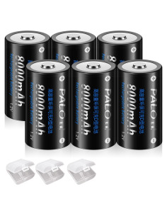 Paquete de 6 Baterías Recargables D Ni-MH 8000mAh con Estuche