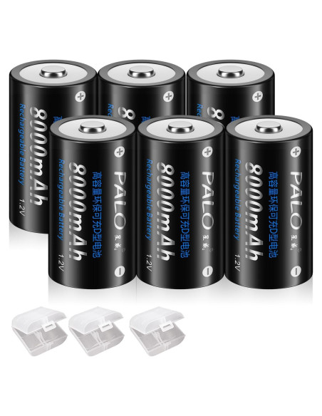 Paquete de 6 Baterías Recargables D Ni-MH 8000mAh con Estuche