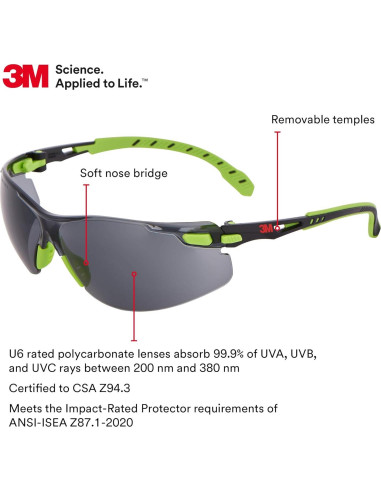 Gafas de Seguridad 3M Solus 1000 Lente Gris Marco Verde/Negro