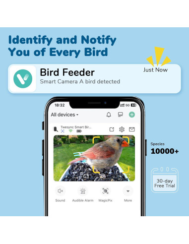 Comedero para Aves Twesync con Cámara 2K HD y Panel Solar