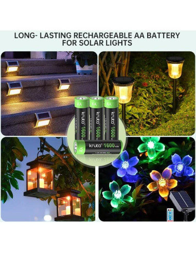 Kruta 20 Baterías Recargables AA 1600mAh NiMH para Dispositivos