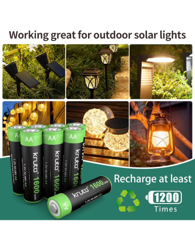 Kruta 20 Baterías Recargables AA 1600mAh NiMH para Dispositivos