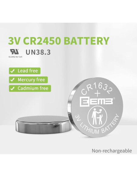 Paquete de 10 Baterías de Litio EEMB CR1632 3V 120mAh