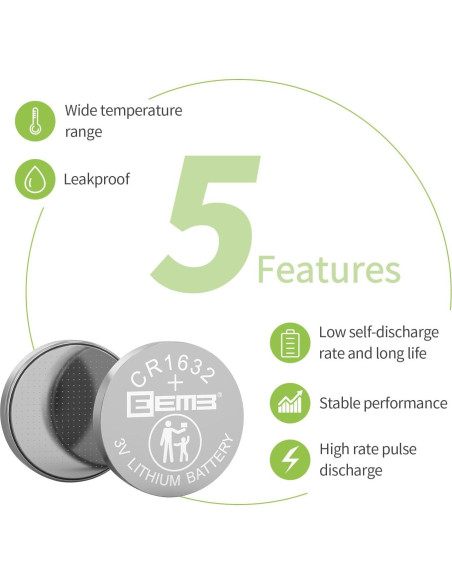 Paquete de 10 Baterías de Litio EEMB CR1632 3V 120mAh