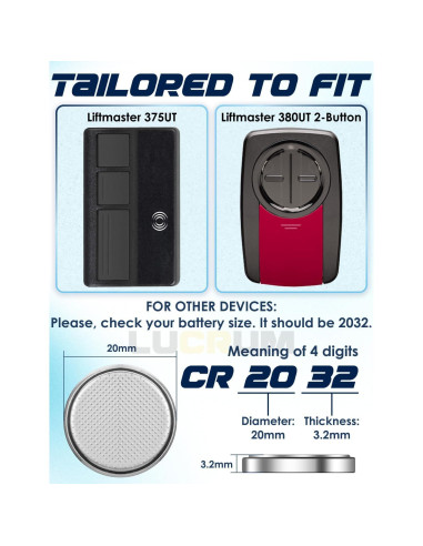 Batería CR2032 Lucrum 2-Pack para Control Remoto Liftmaster