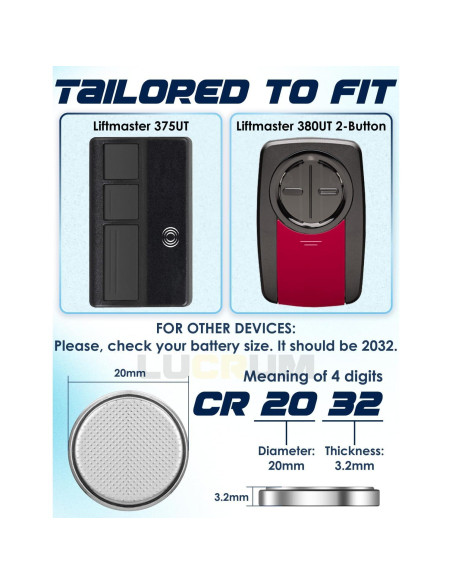 Batería CR2032 Lucrum 2-Pack para Control Remoto Liftmaster