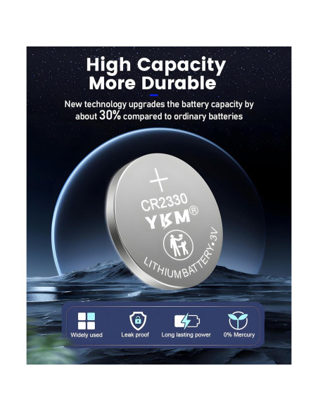 Paquete de 5 Baterías de Litio YKM CR2330 3V para Control Remoto