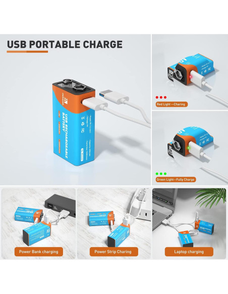 Batería Recargable 9V Maxwel 650mAh con Cable USB-C (Paquete de 2)