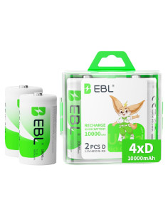 Baterías recargables D EBL 10,000mAh Ni-MH Paquete de 4