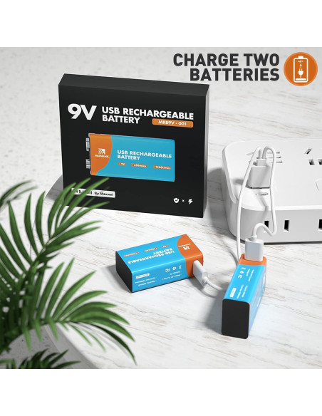 Batería Recargable 9V Maxwel 650mAh con Cable USB-C (Paquete de 2)