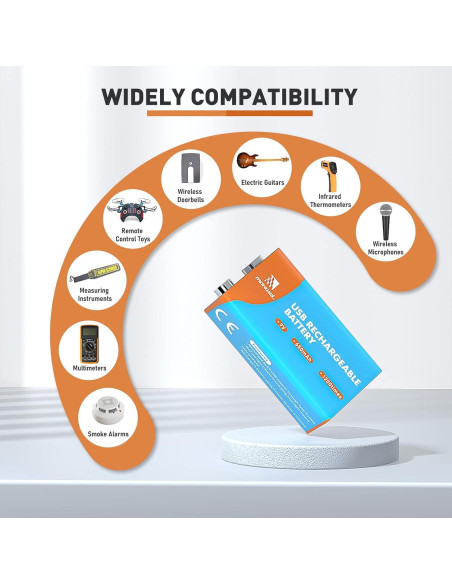 Batería Recargable 9V Maxwel 650mAh con Cable USB-C (Paquete de 2)