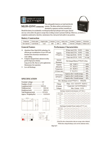 Batería Mighty Max ML55-12INT 12V 55AH Rosca Interna SLA AGM