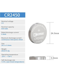 Baterías de Litio EEMB CR2450 - Paquete de 20 Unidades 650mAh 2