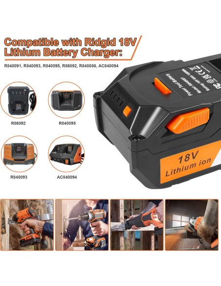Batería de Litio 6.0Ah 18V Ridgid R840083 R840084 R840085