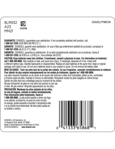 Batería Alcalina Duracell 21/23 de 12V - Paquete de 4