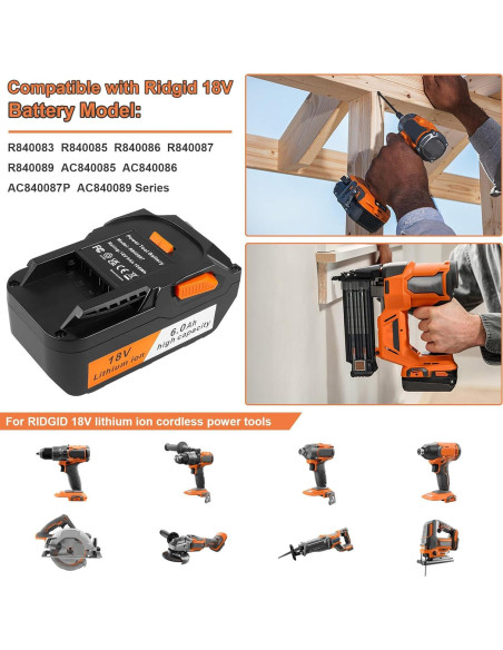Batería de Litio 6.0Ah 18V Ridgid R840083 R840084 R840085