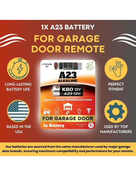 Batería A23 Alcalina 12V para Abridor de Puerta de Garaje