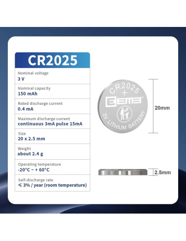 Baterías de Litio EEMB CR2025 Paquete de 5 Unidades 3V