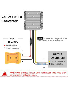 Convertidor de Voltaje 20V a 12V 20A Azocek - Adaptador Batería 2