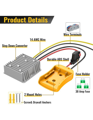 Convertidor de Voltaje 20V a 12V 20A Azocek - Adaptador Batería