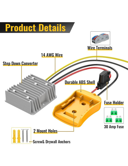 Convertidor de Voltaje 20V a 12V 20A Azocek - Adaptador Batería
