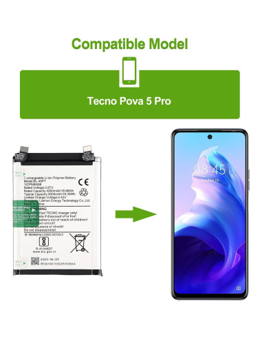 Batería de Reemplazo BL-49PT para Tecno Mobile Pova 5 Pro 5000mAh