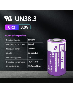 Baterías CR2 EEMB Paquete de 4 Baterías Litio 3V 850mAh 2