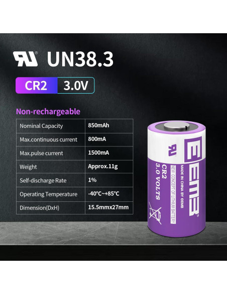 Baterías CR2 EEMB Paquete de 4 Baterías Litio 3V 850mAh
