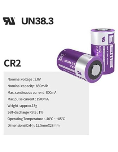 Baterías CR2 EEMB Paquete de 4 Baterías Litio 3V 850mAh