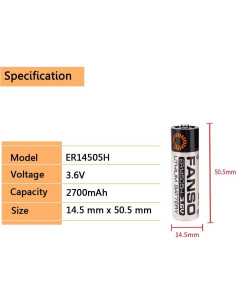 Paquete de 2 Baterías de Litio STEPMAX ER14505H 3.6V 2700mAh 2
