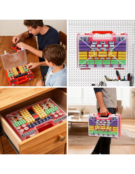 Organizador de Baterías Wekashion con Estuche y Probador - Rojo