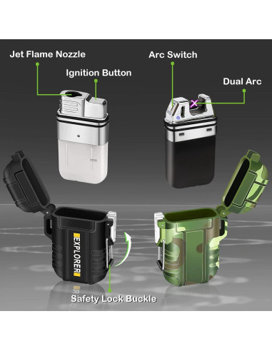 Paquete de 2 Encendedores Impermeables USB Butano Camuflaje