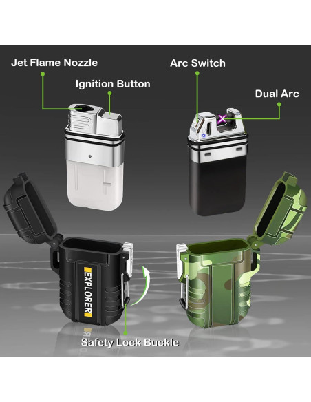 Paquete de 2 Encendedores Impermeables USB Butano Camuflaje Paquete de 2 Encendedores Impermeables USB Butano Camuflaje