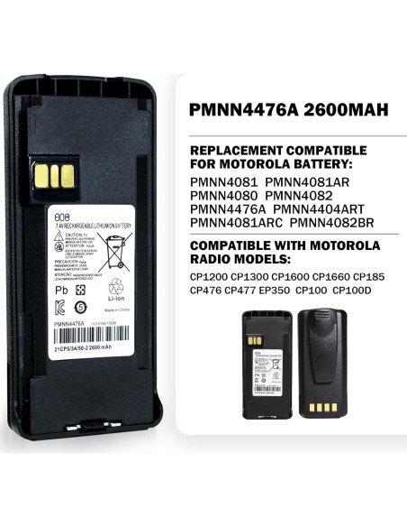 Paquete de 5 Baterías Li-ion 7.4V 2600mAh Motorola PMNN4476A