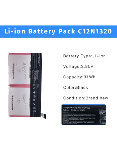 Batería de Reemplazo C12N1320 para ASUS Transformer Book T100T 31Wh