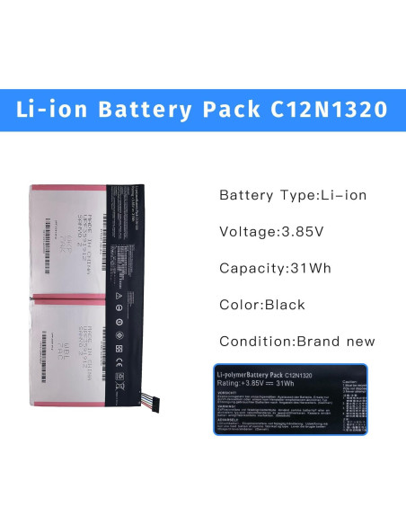 Batería de Reemplazo C12N1320 para ASUS Transformer Book T100T 31Wh