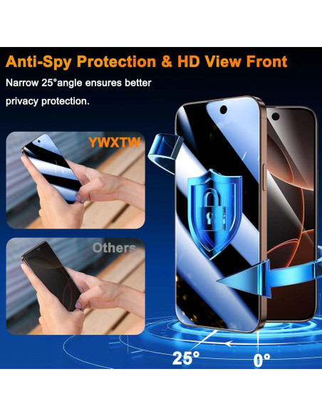 Protector de Pantalla Privado YWXTW para iPhone 16 Pro Max 6.9"