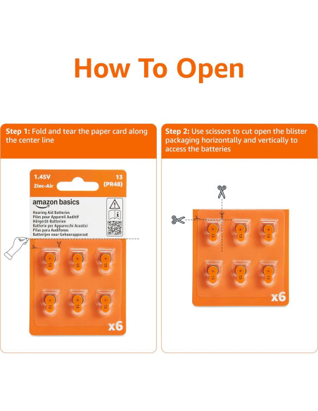 Baterías de Ayuda Auditiva Amazon Basics Tamaño 13 - 60 Unidades