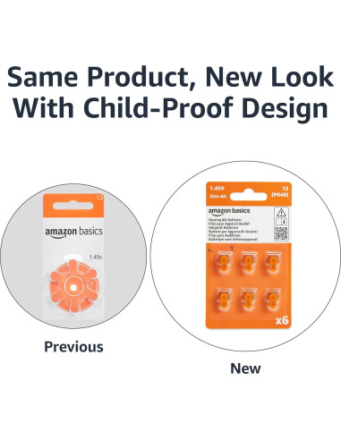 Baterías de Ayuda Auditiva Amazon Basics Tamaño 13 - 60 Unidades