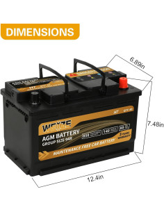 Batería AGM WEIZE 94R 12V 80Ah 850CCA Automotriz 2