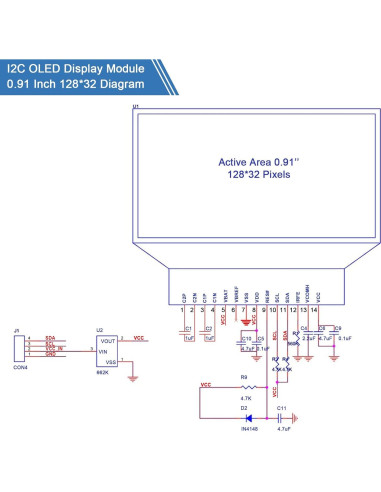 Módulo de Pantalla OLED I2C Frienda 0.91" 5 Piezas Blanco